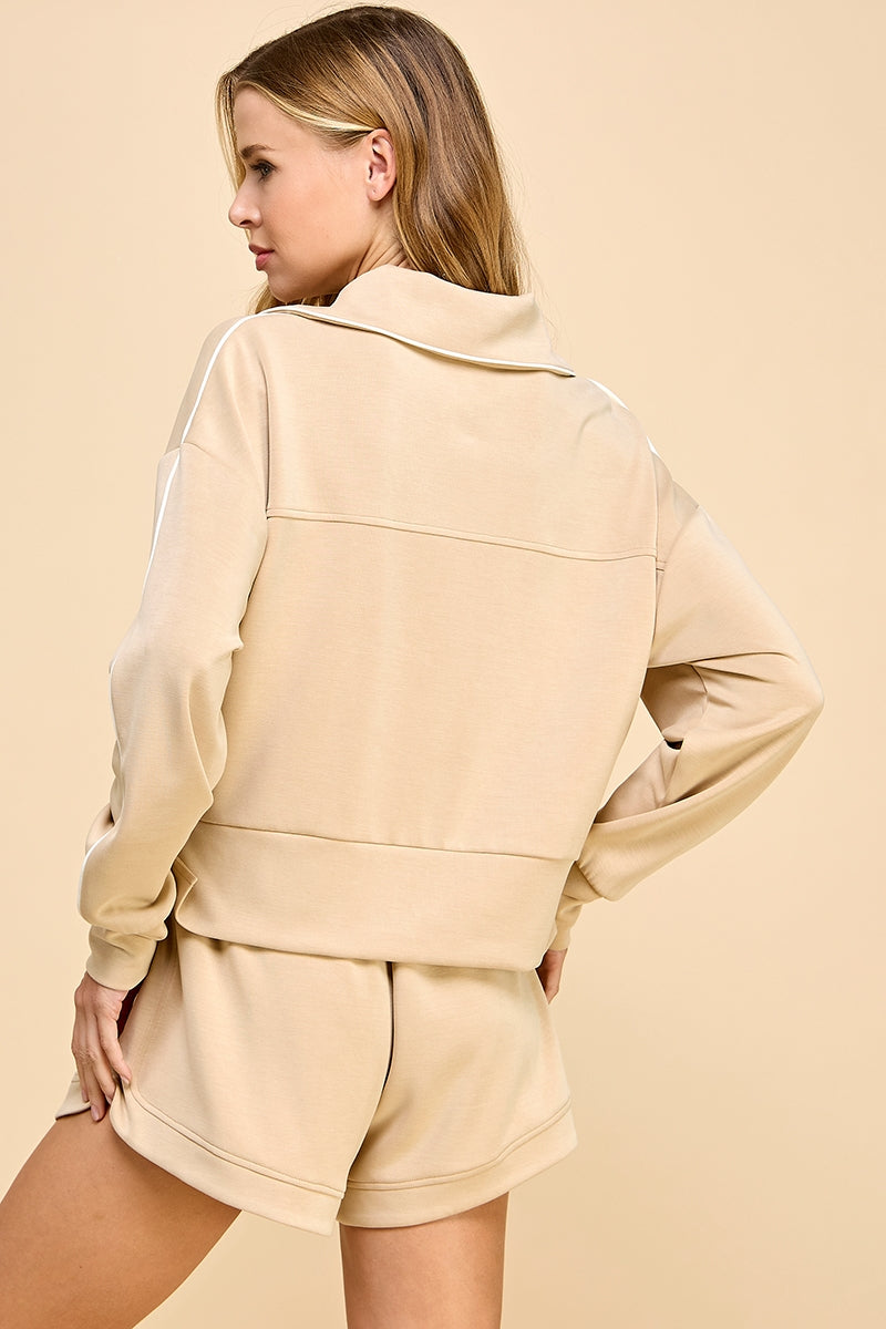 Beige Zip Piper Pullover