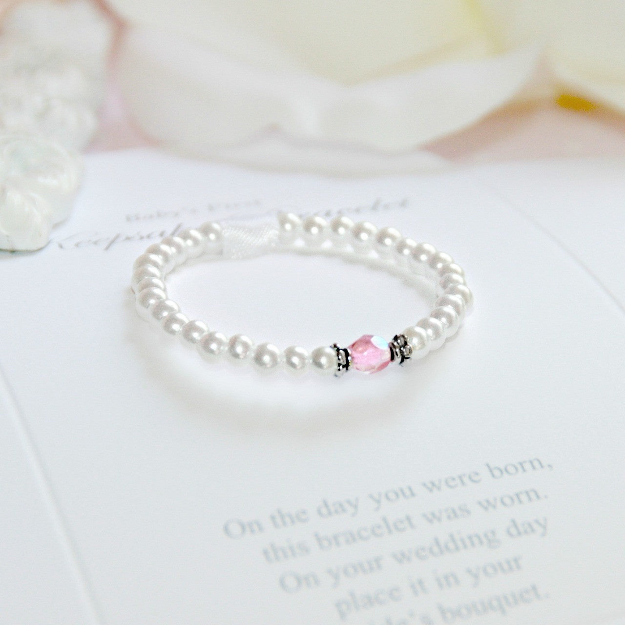 Infant Pearl Bracelet W/ Pink Bead