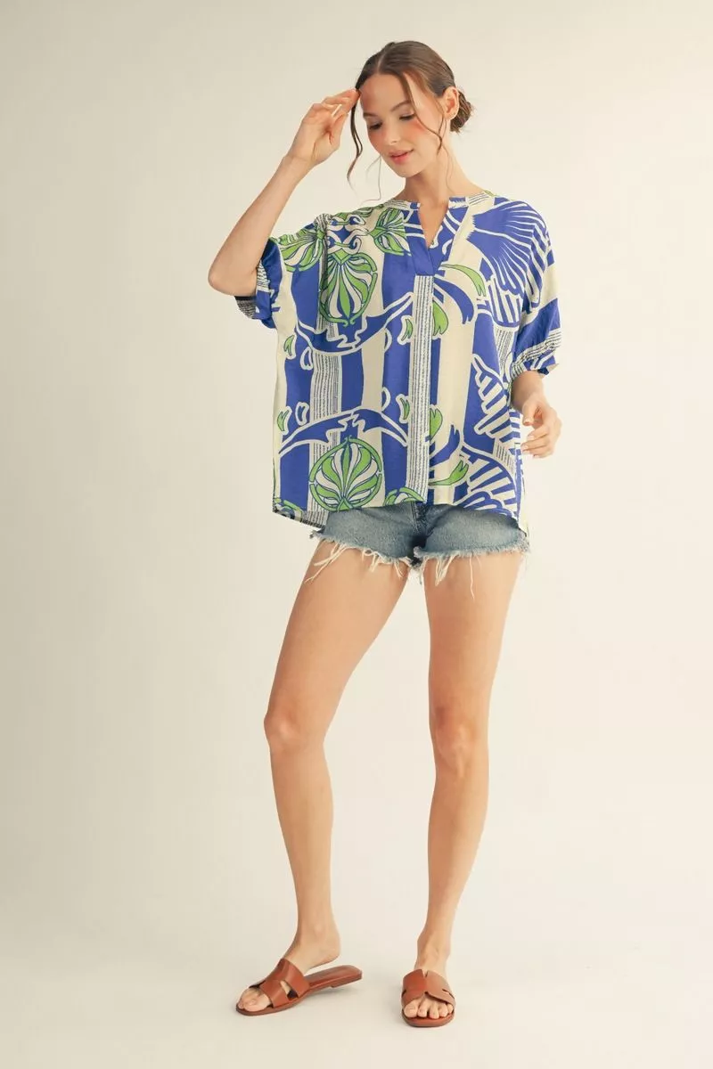Blue/Green Boho Top