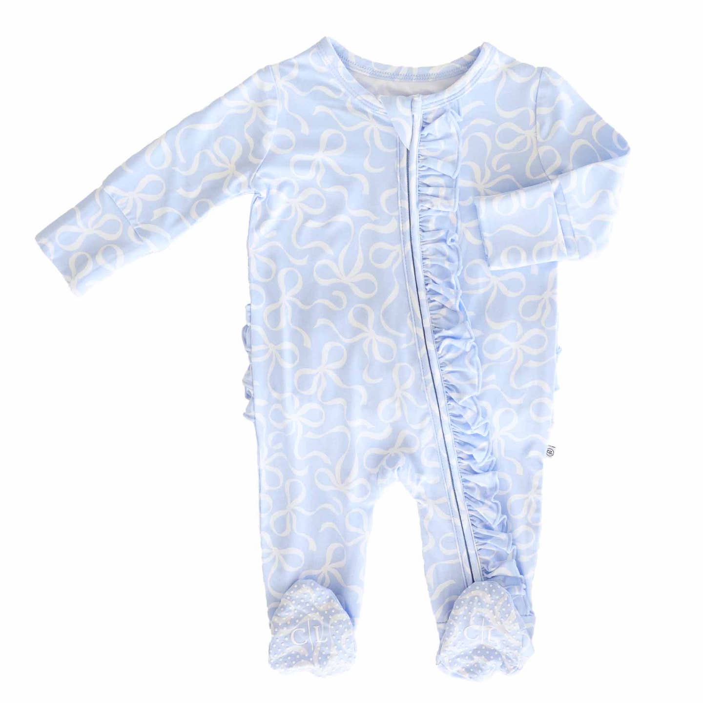 Blue-Tiful Bows Ruffle Zip Footie