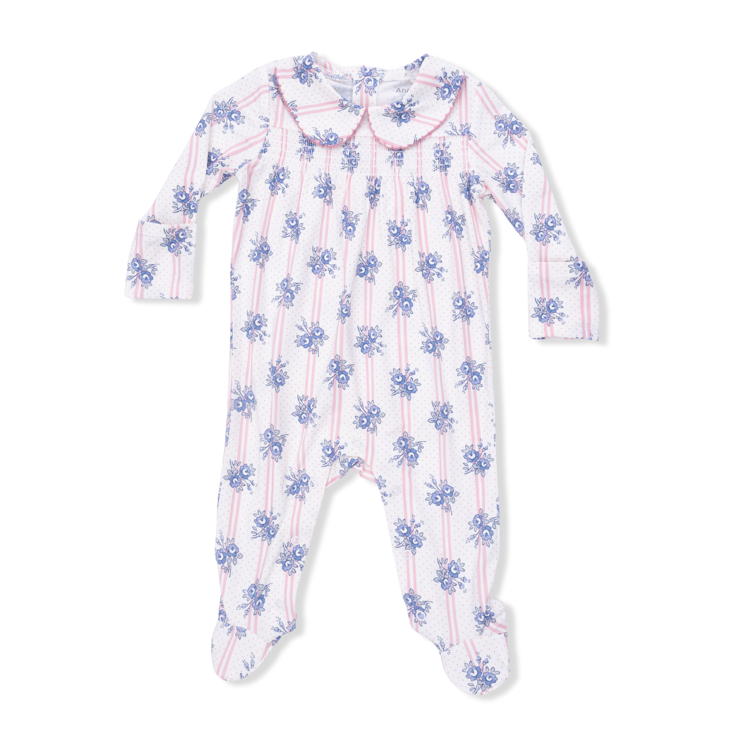 Stripe Dot Roses Smocked Footie