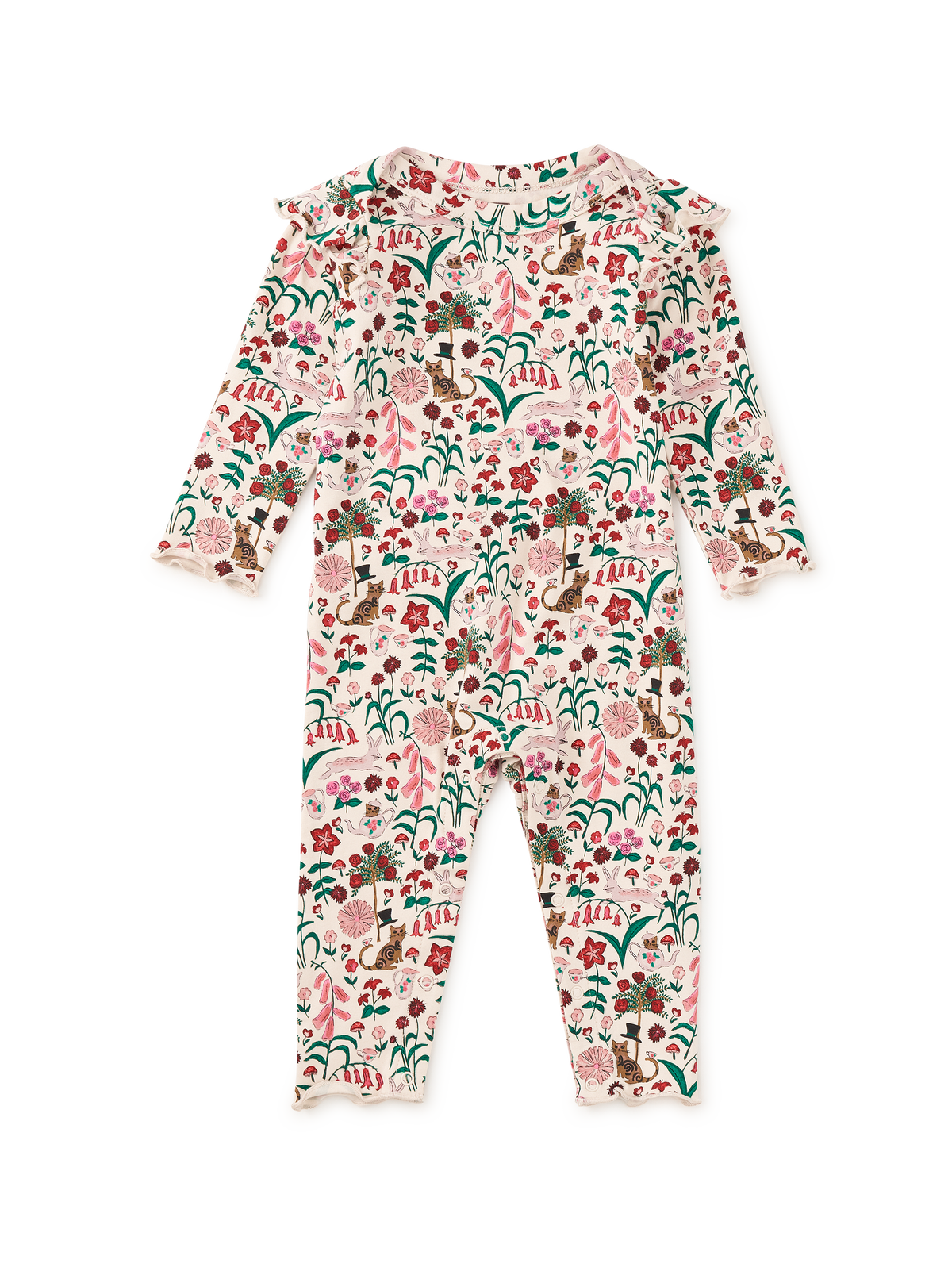 Tea Party Floral Ruffle Shoulder Romper