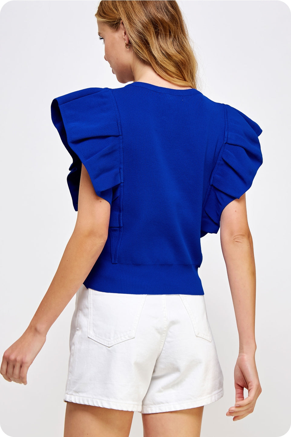 Blue Pleated Ava Knit Top