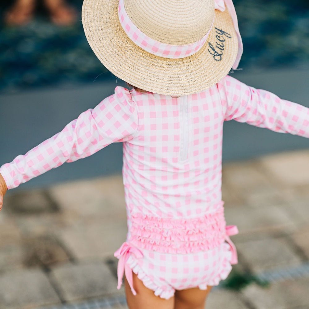 Pink Gingham Ruffle Bottom Swimsuit