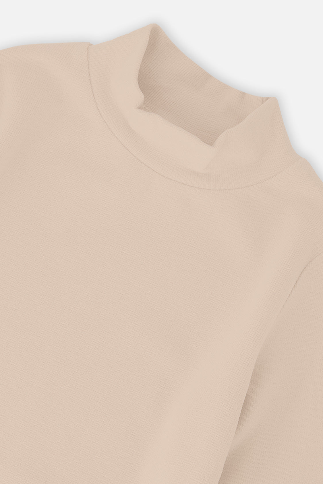 Beige Brushed Rib Mock Neck Top
