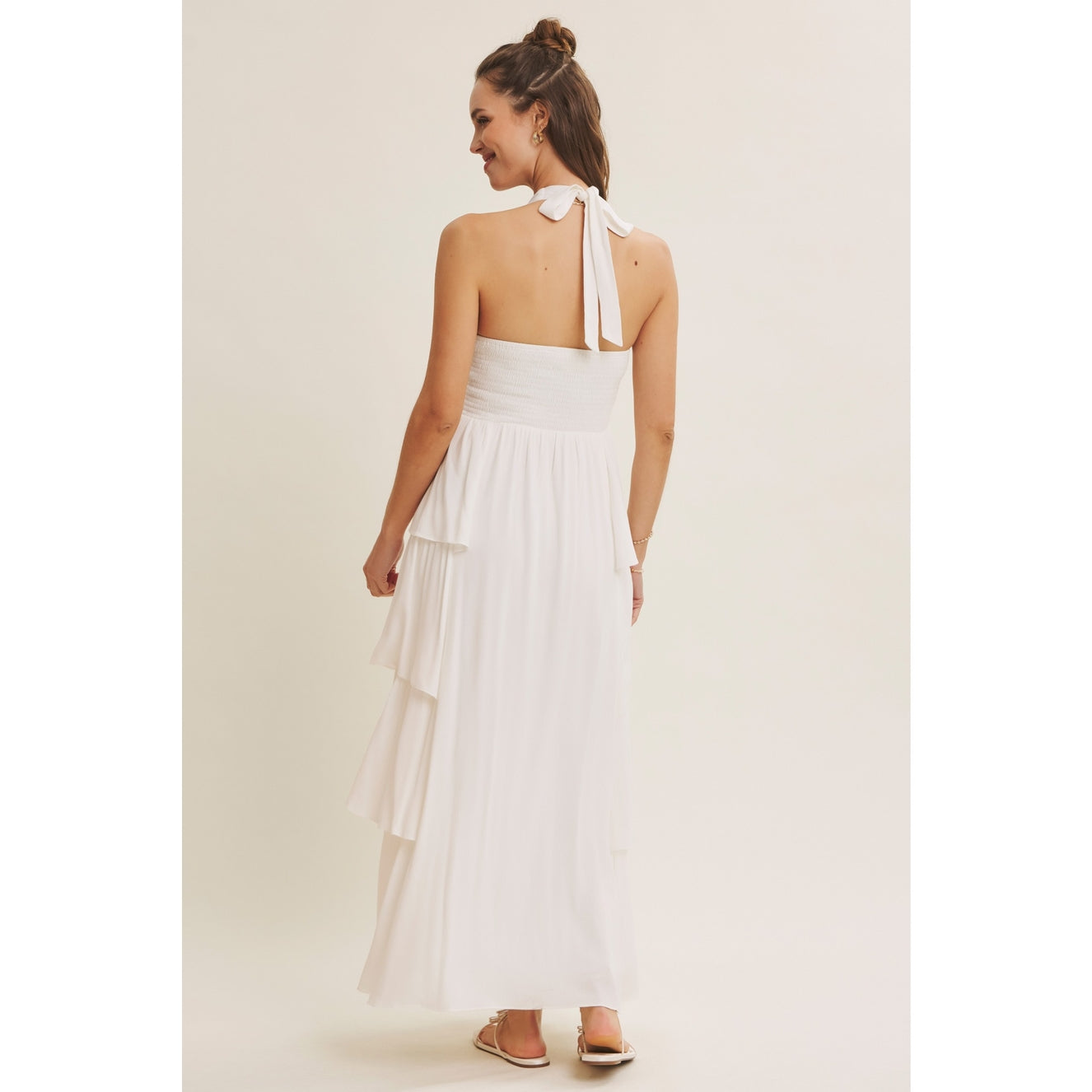 Off White Gauze Halter Maxi Dress