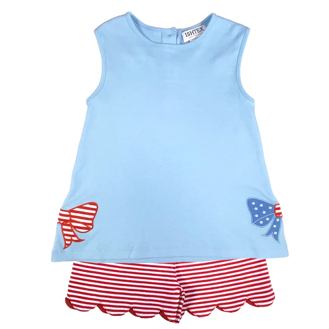 Americana Bow Girl's Short Set