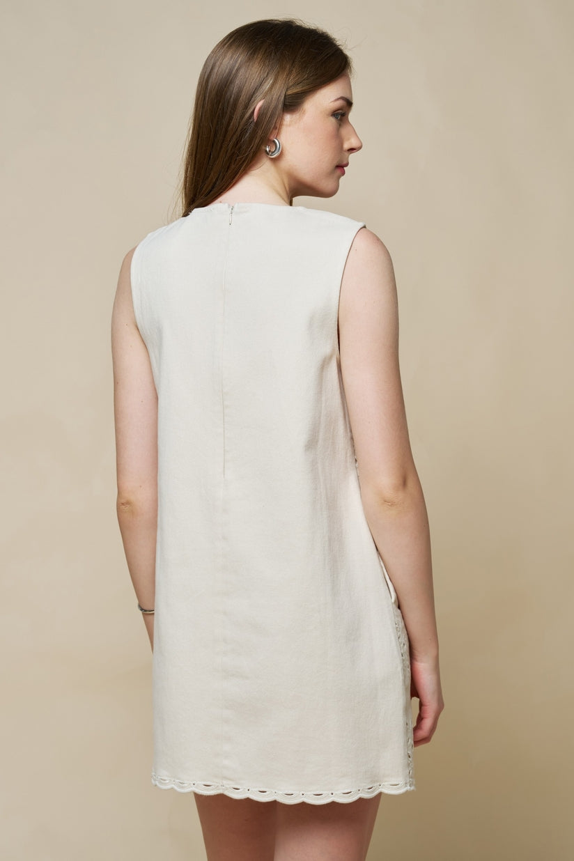 Embroidery Button Down Mini Shift Dress