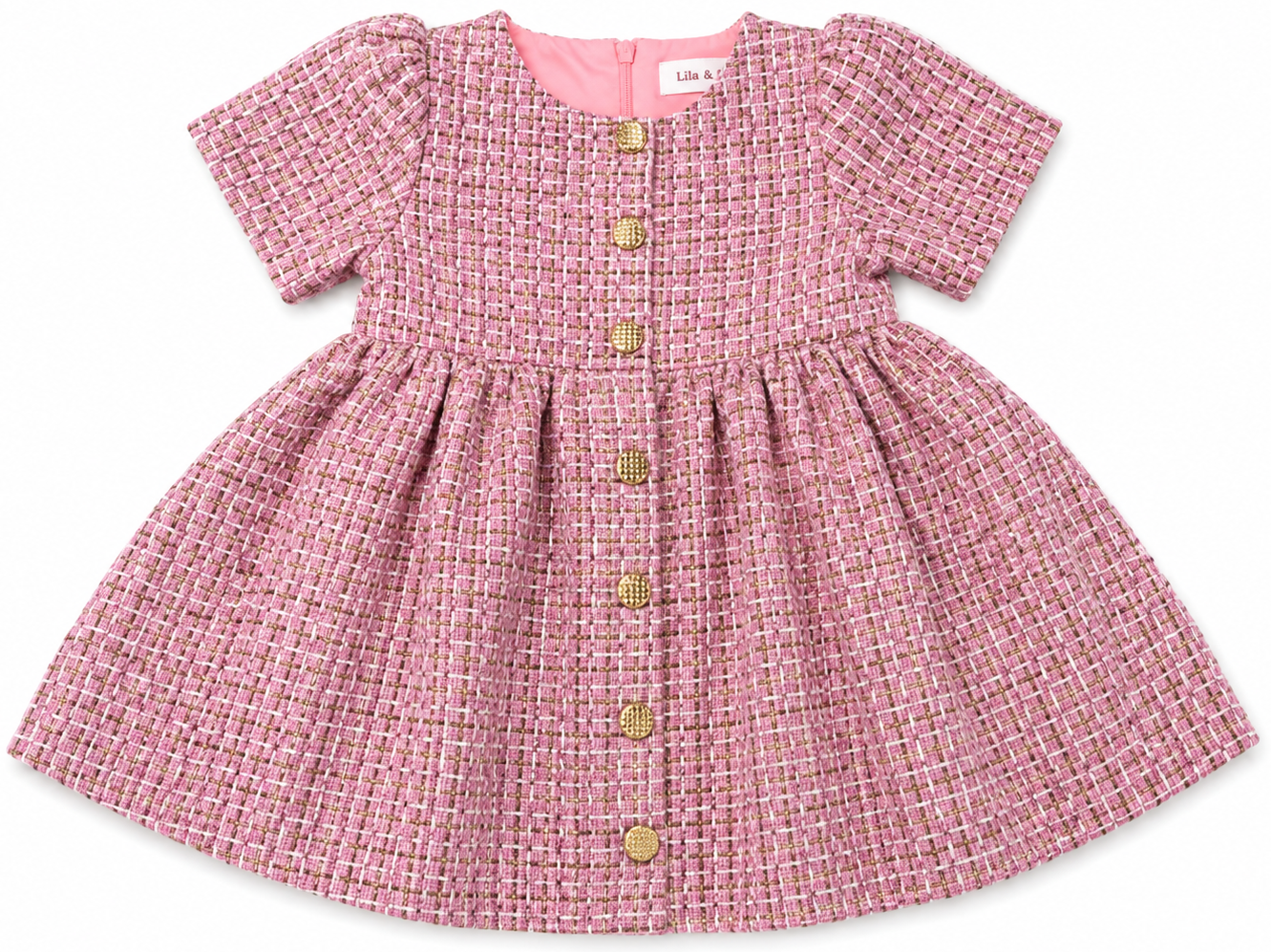 Pink & Gold Tweed Dress