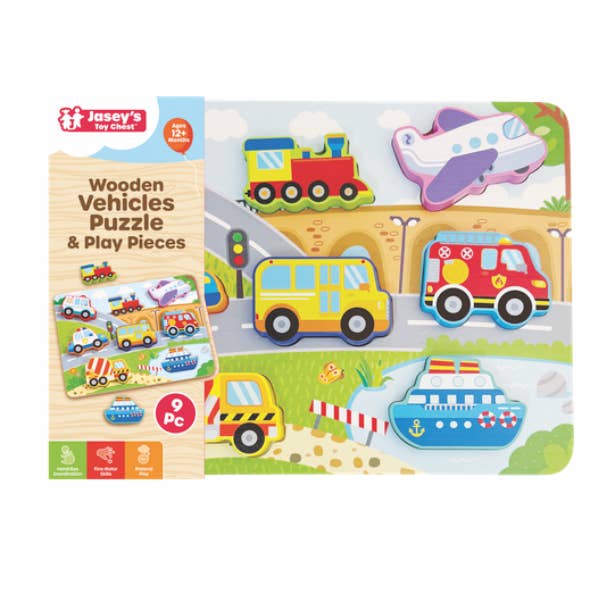 Wooden Vehicles Puzzle & Play Pieces