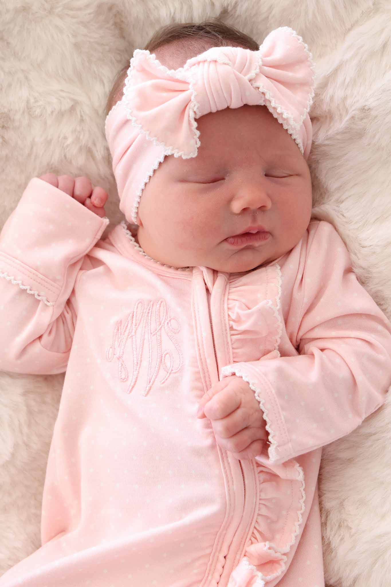 Pink Dot Picot Trim Zipper Footie