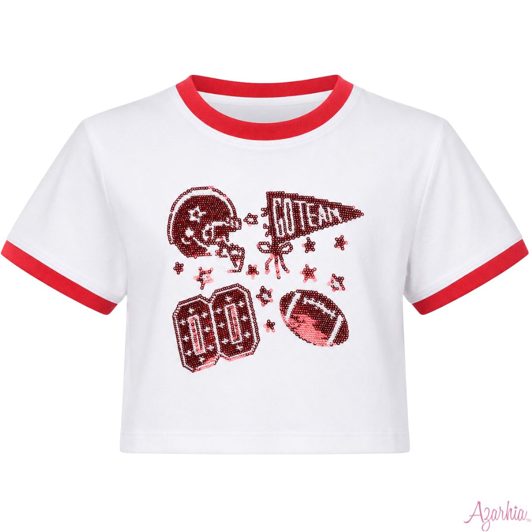 Red Sequin Elements Football Top