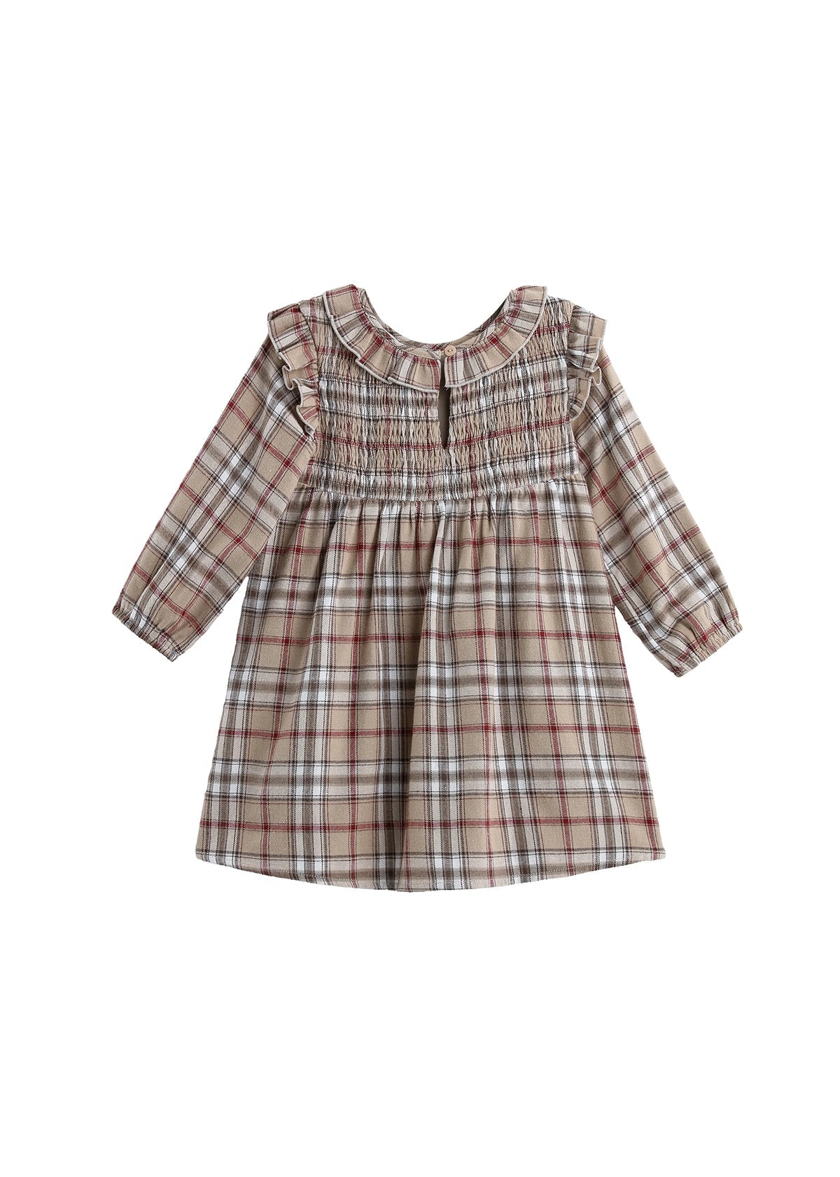 Chestnut Plaid Ruffle Smocked Dress