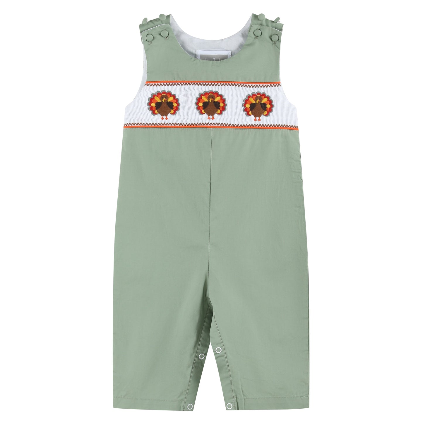Sage Turkey Smocked Overalls