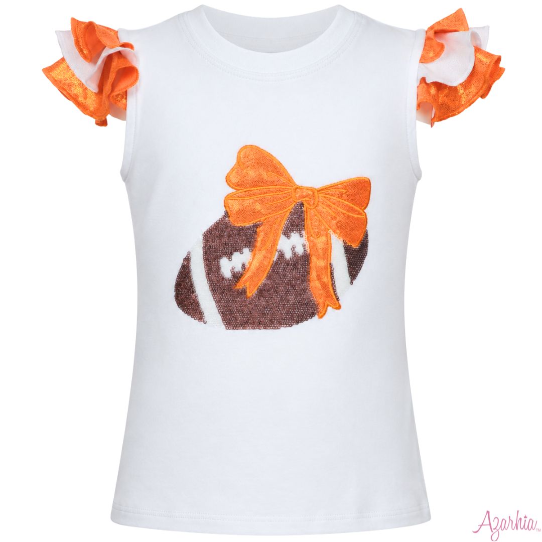 Orange Sequin Bow Football Top