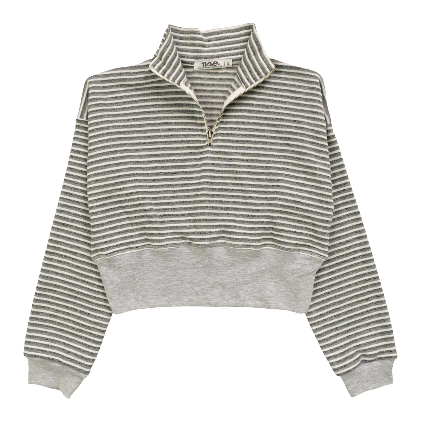 White Wax Striped Zip Mock Neck