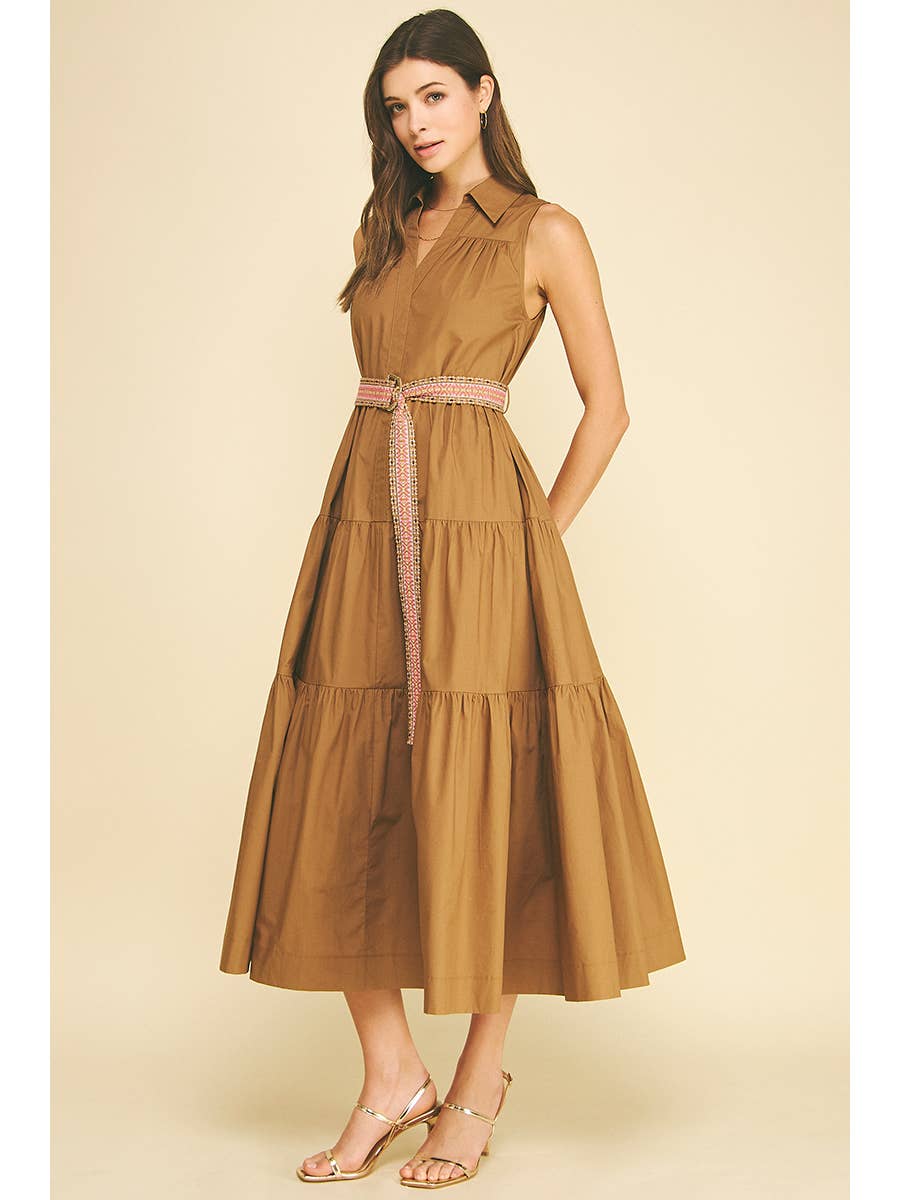Mocha Belted Midi Dress