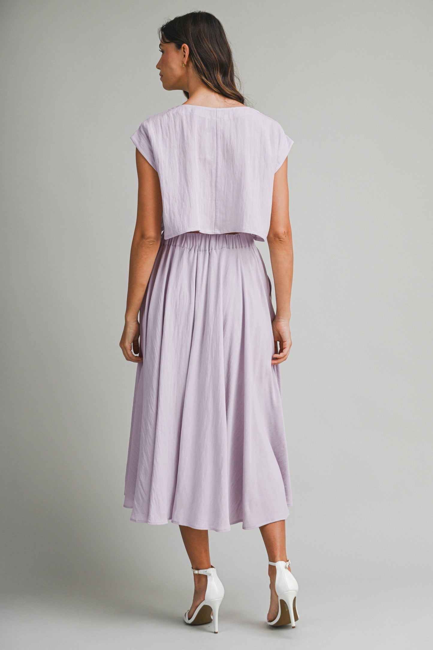 Top And Midi Skirt Set - Dusty Lavender