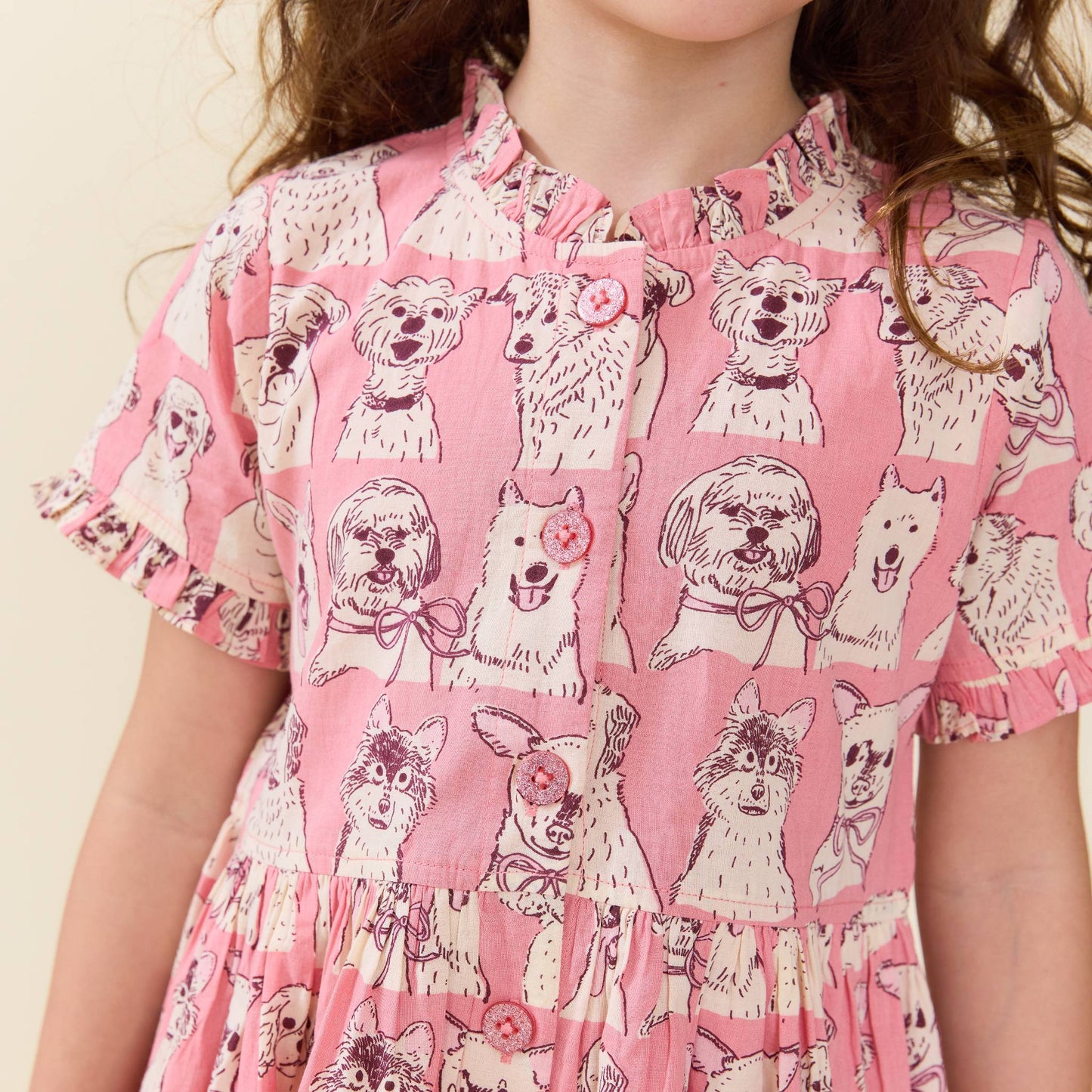 Pink Sketched Dog Autumn Dress