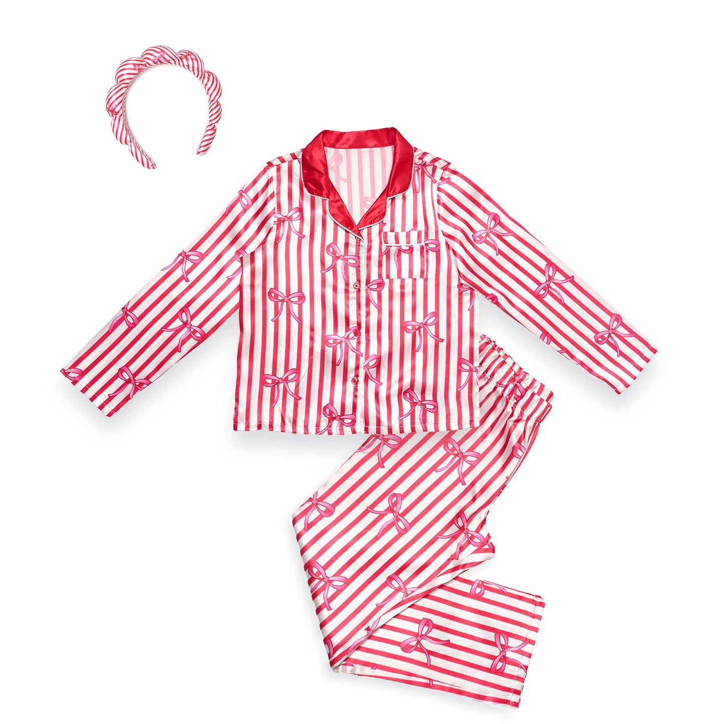 Red Striped Bow Pajama Set W/ Headband