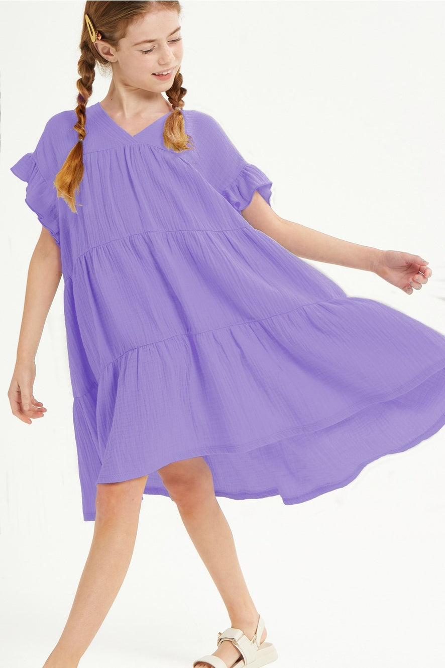 Lilac Gauze Tiered Dress