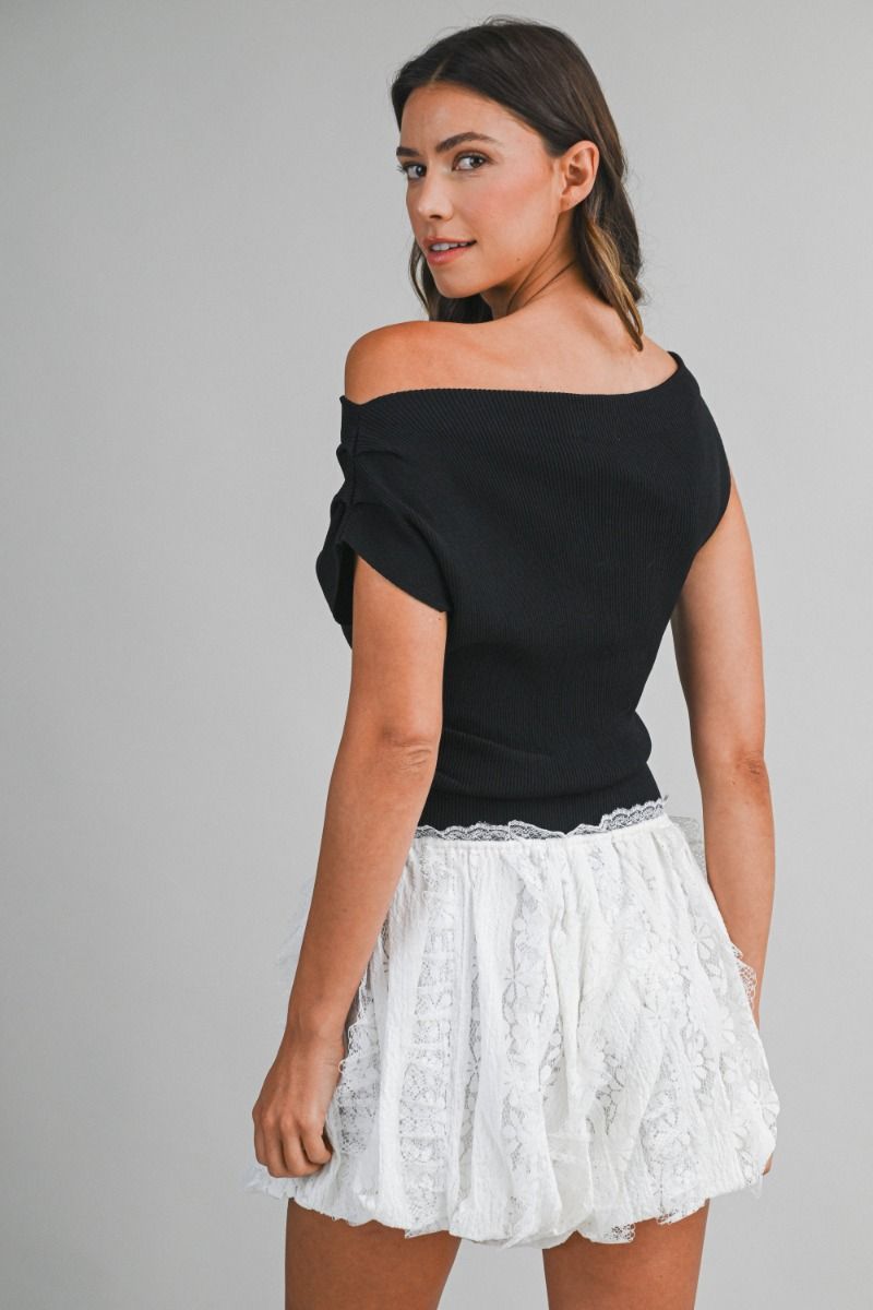 Black One-Shoulder Rib Knit Top