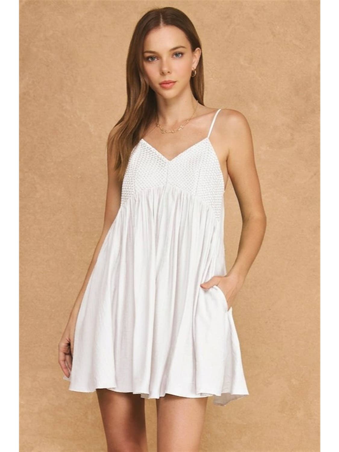 White Woven Lattice Mini Dress