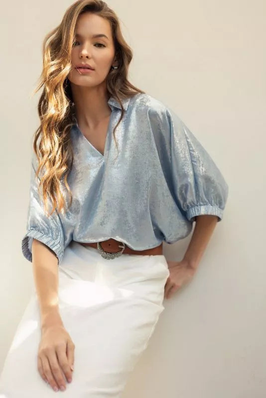 Metallic Dolman Top - Blue