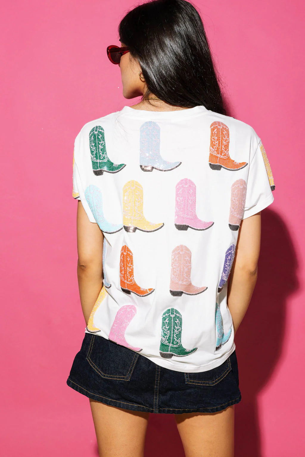 White Multi Cowboy Boot Tee