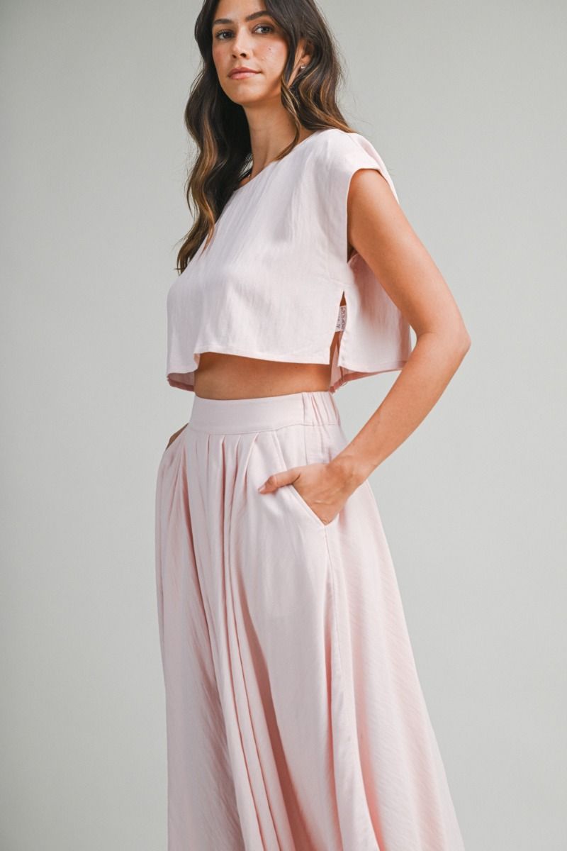 Top And Midi Skirt Set - Light Pink