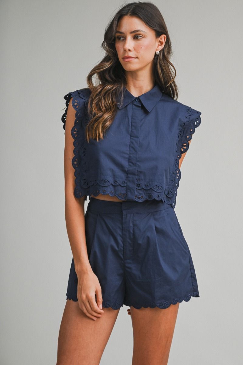 Scalloped Poplin Top And Short Set