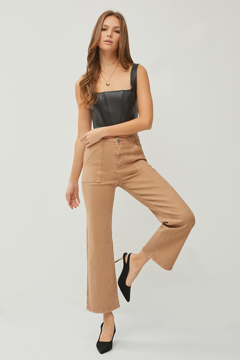 High Rise-Ankle Flare-Patch Pocket Pants