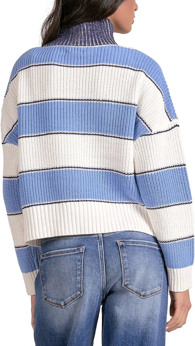 Quarter Zip Stripe Sweater - Light Blue