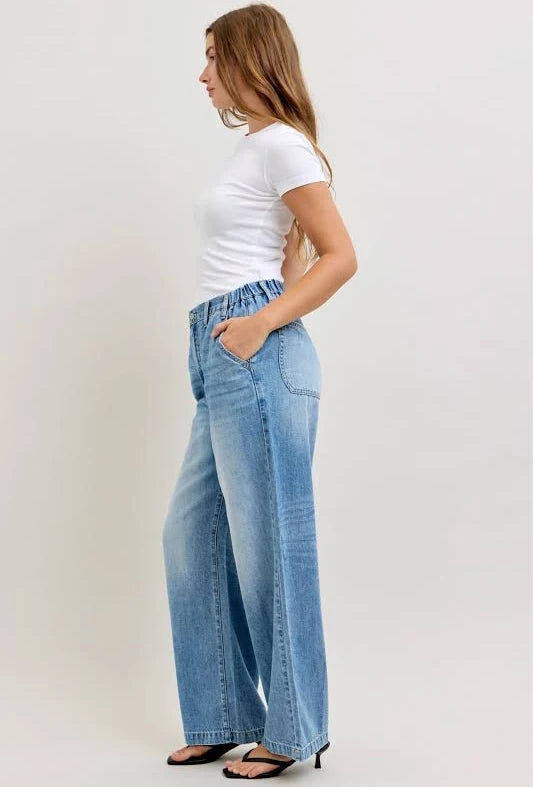 High Waisted Featherweight Baggy Elastic Waistband Jean