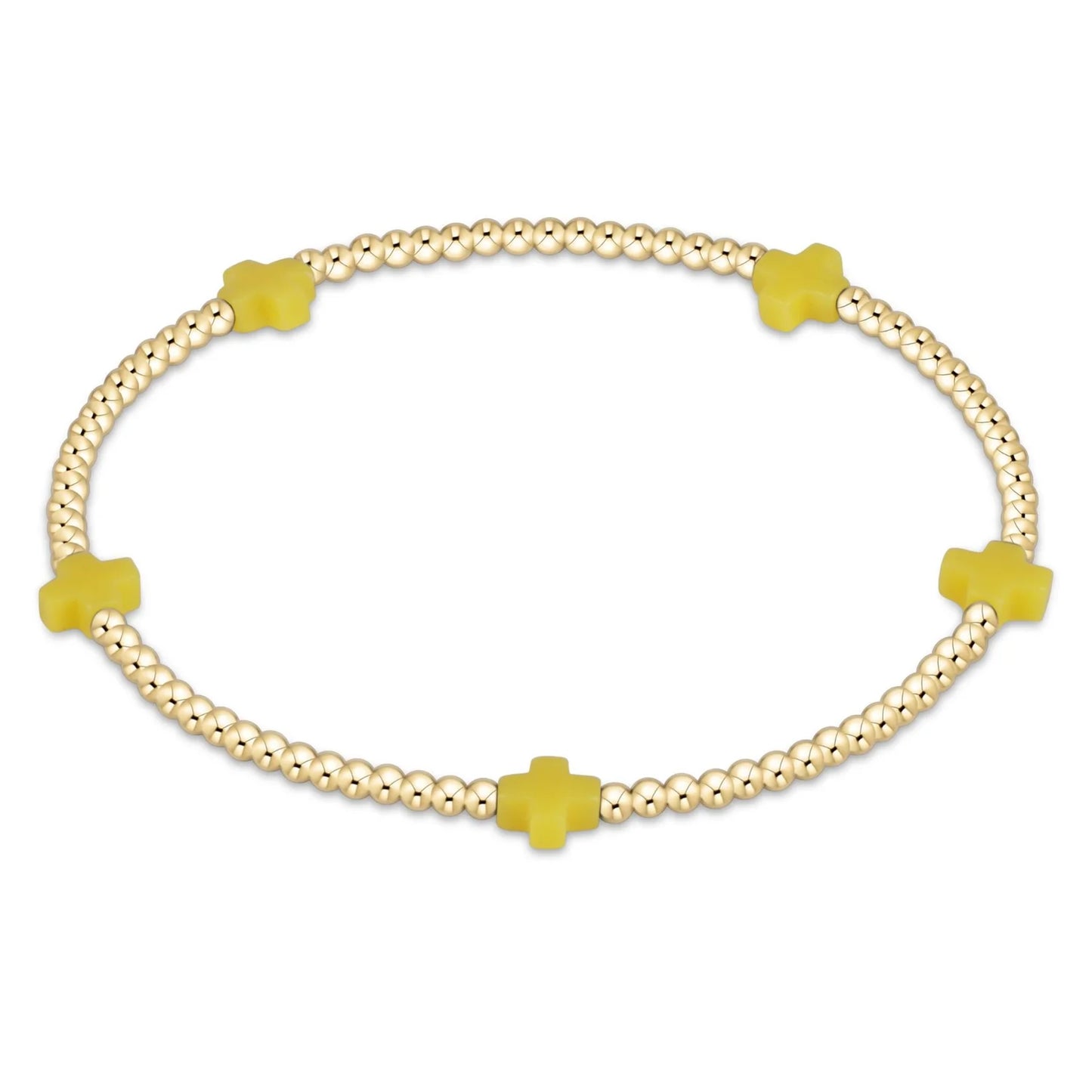 Signature Cross Small Gold Pattern 2mm Bead Bracelet - Canary