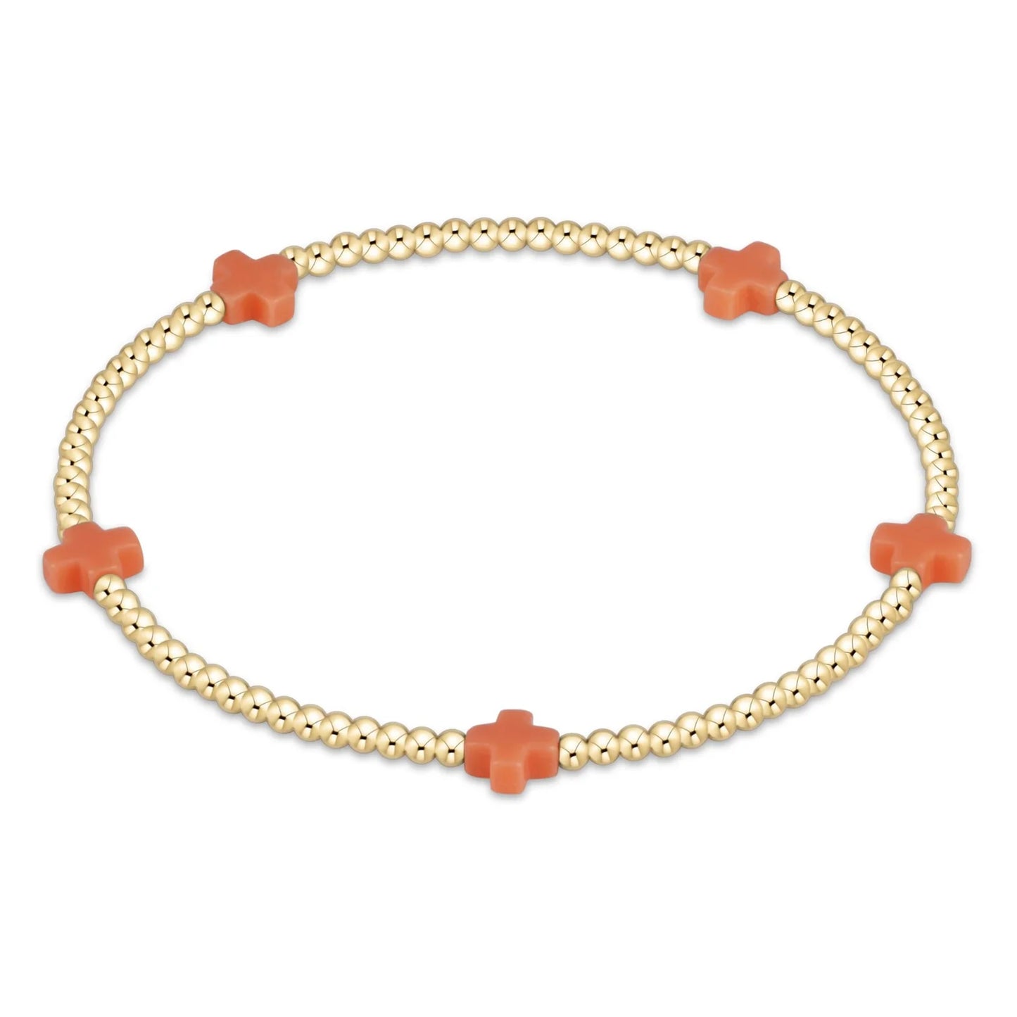 Signature Cross Small Gold Pattern 2mm Bead Bracelelt - Coral