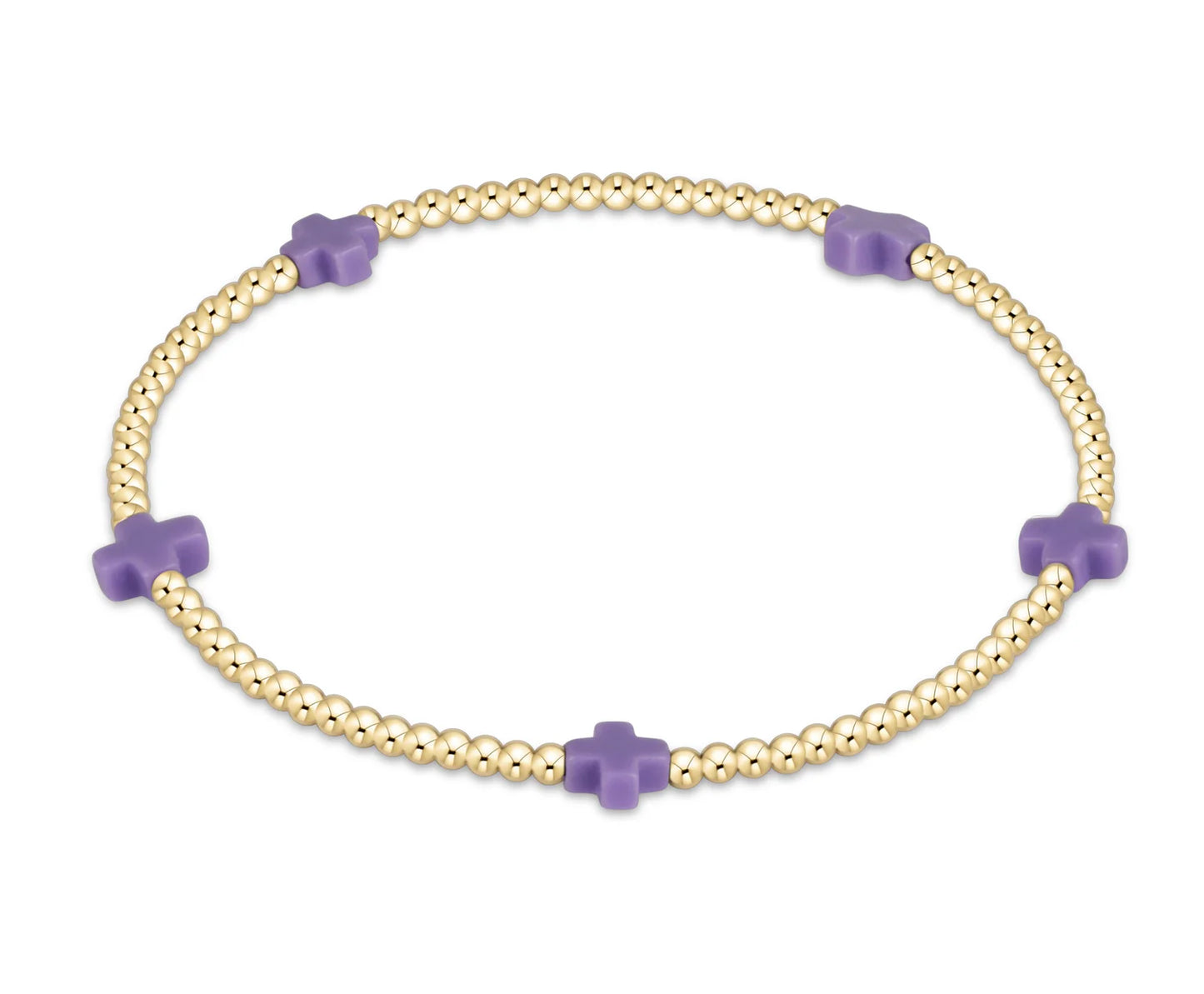 Signature Cross Small Gold Pattern 2mm Bead Bracelet - Purple