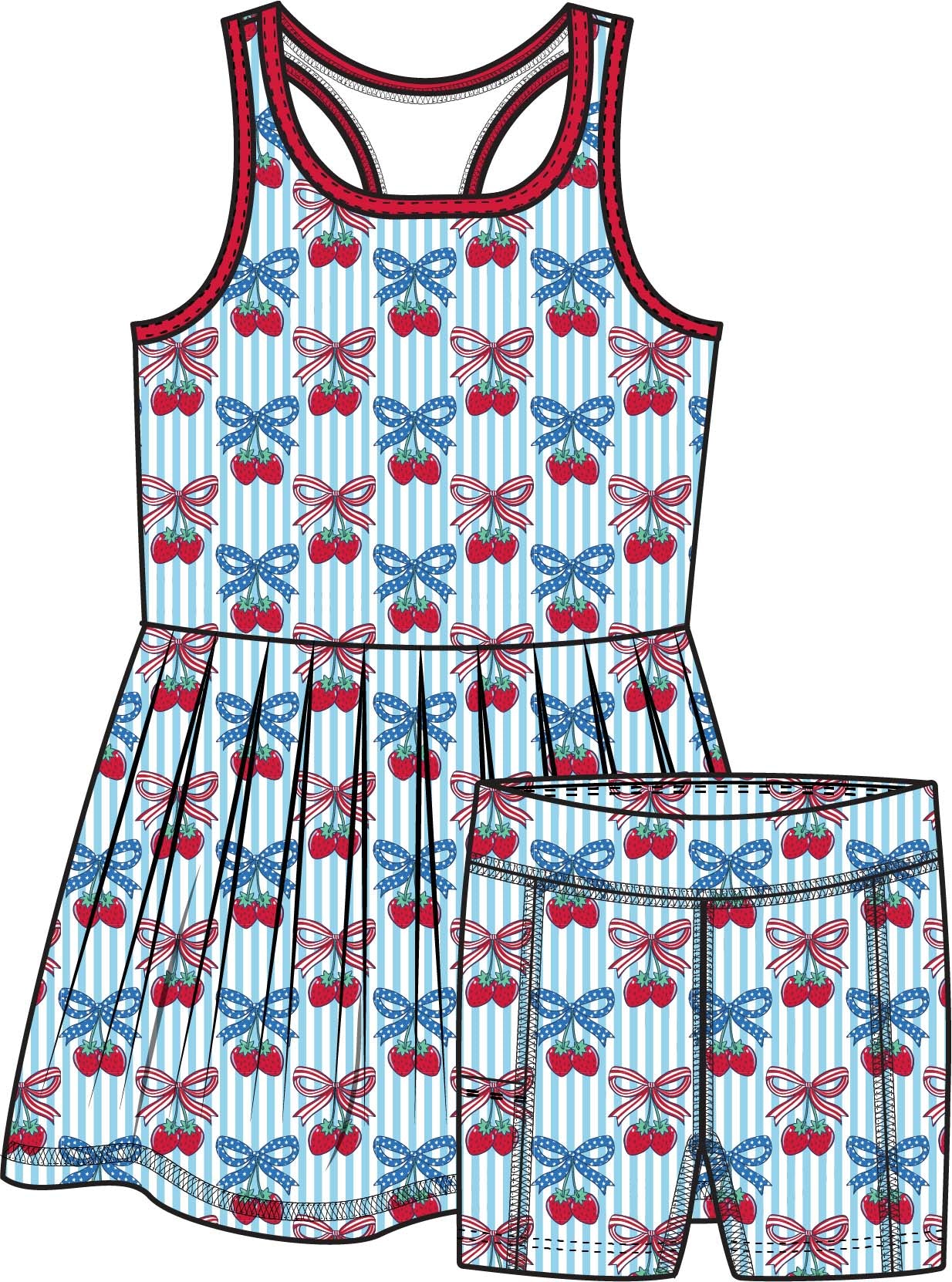Berries & Bows Active Dress and Shorts