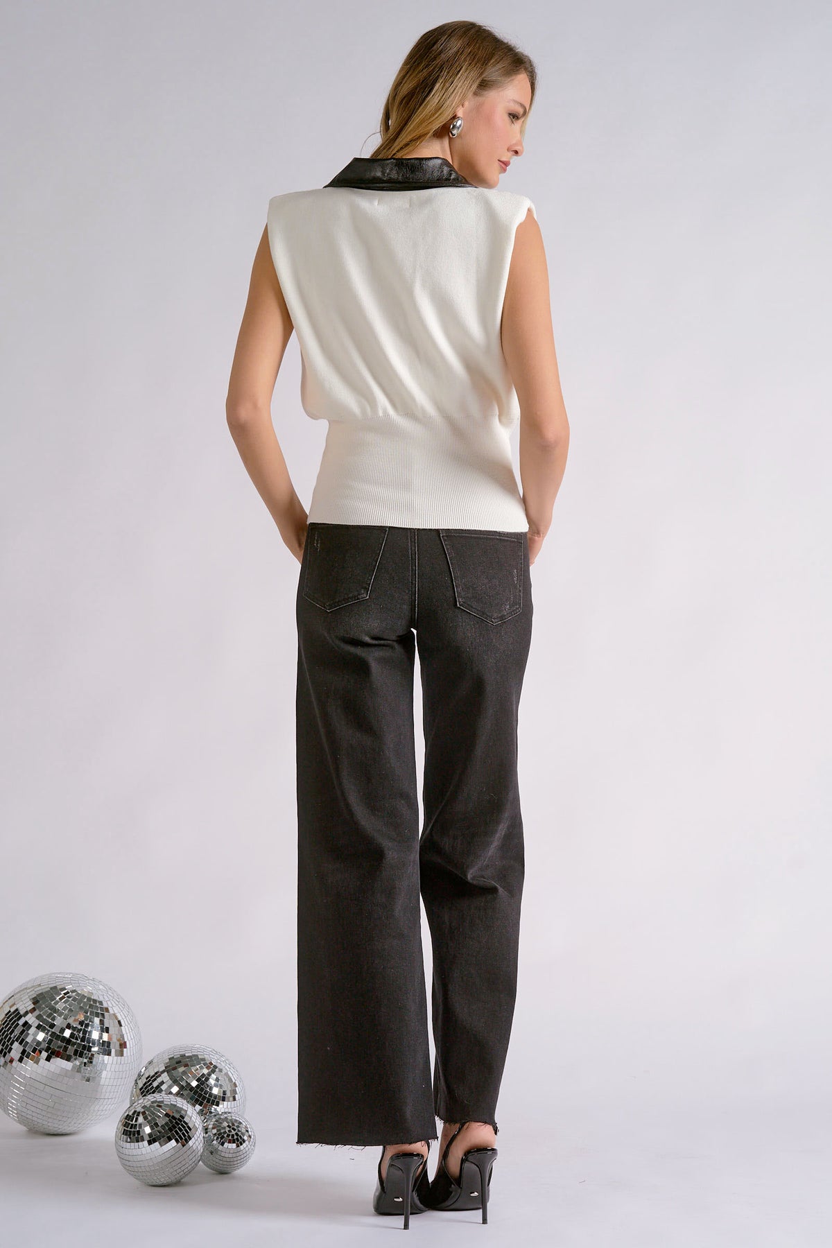 Leather Detail Vest - White