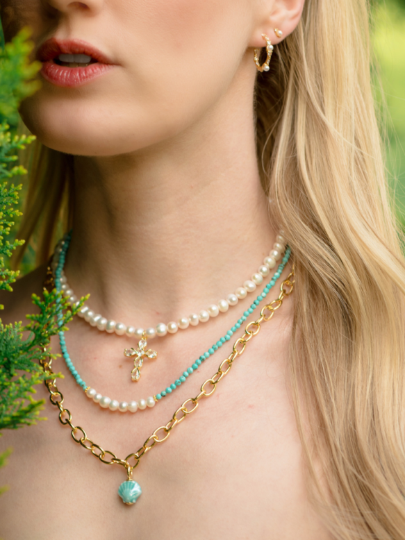 Bellena Pearl Cross Necklace