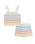 Wavy Pointelle Knit Set w/ Ruffles