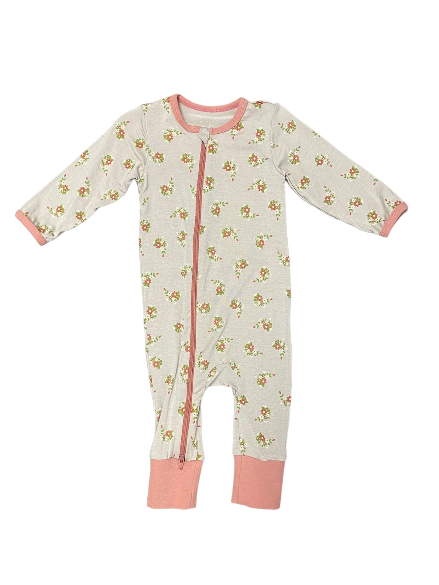 Romper with two way zipper Floral Gray