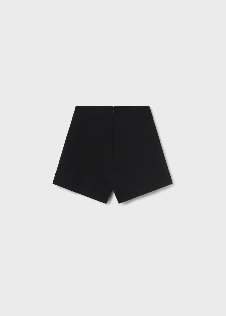 Black Crepe Shorts with Buttons