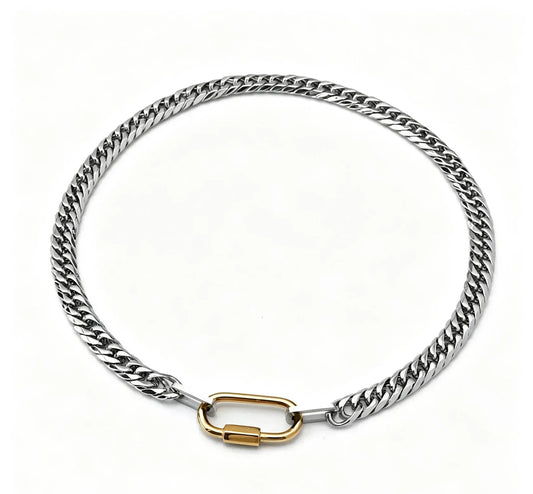 Silver Curb Necklace With Gold Carabiner