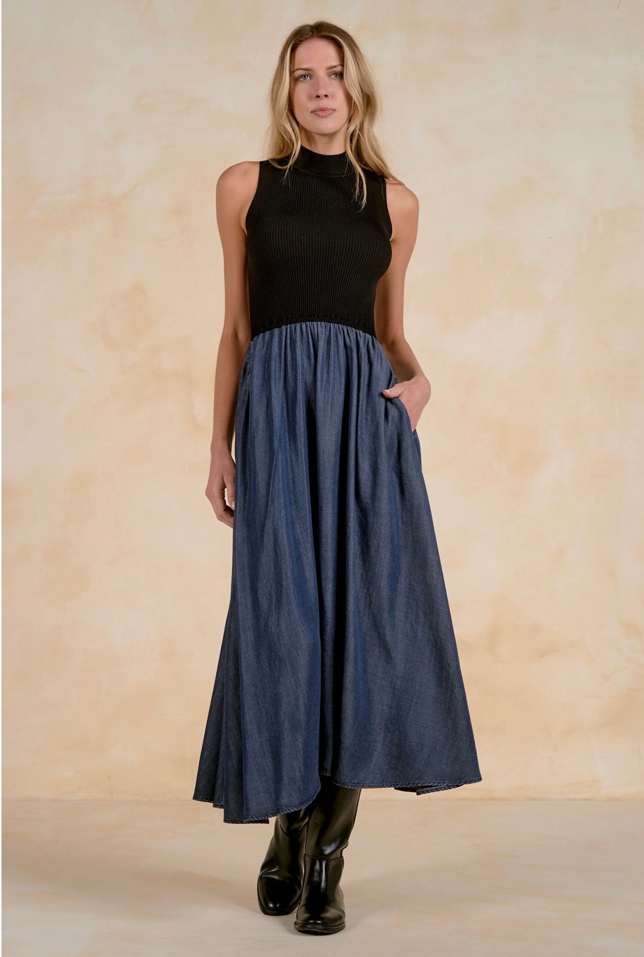 Denim And Knit Dress