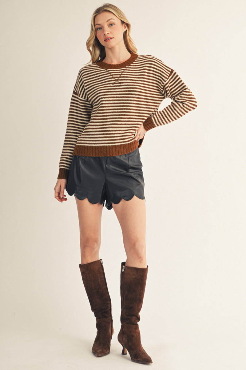Brown White Stripe Sweater