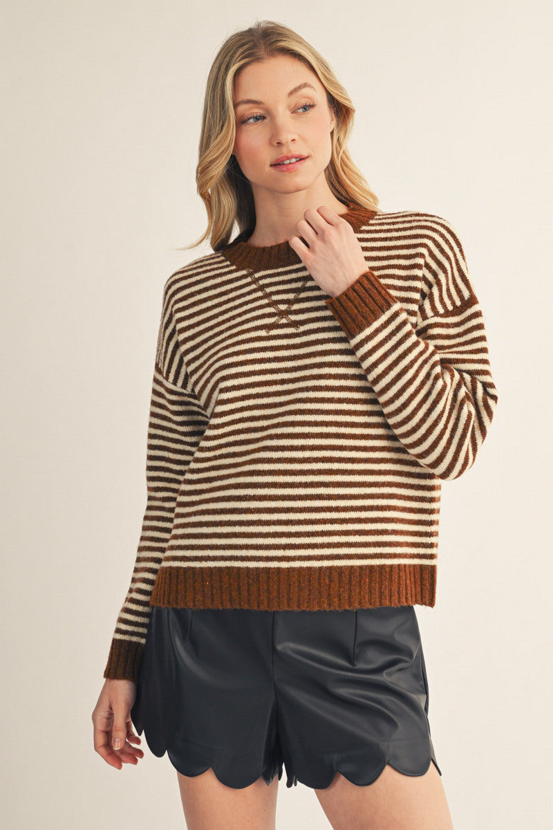Brown White Stripe Sweater