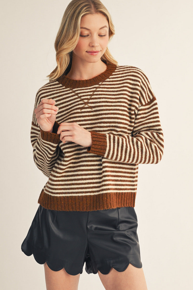 Brown White Stripe Sweater