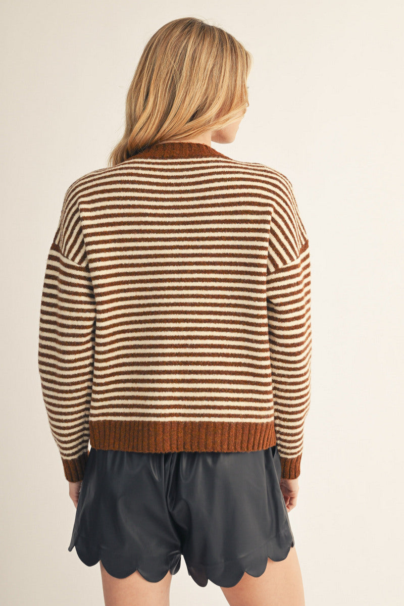 Brown White Stripe Sweater