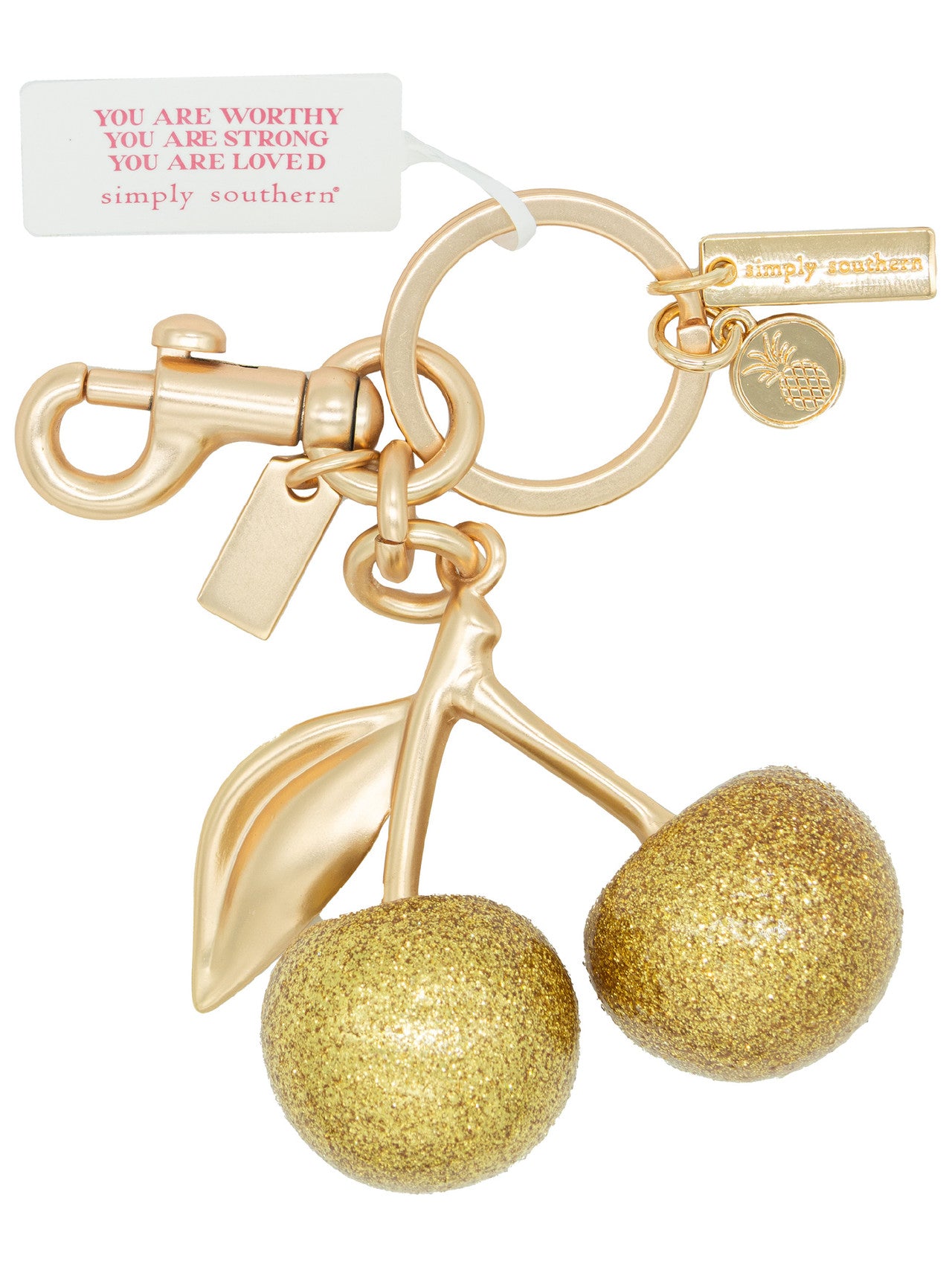 Bag Charm Cherry - Gold Glitter